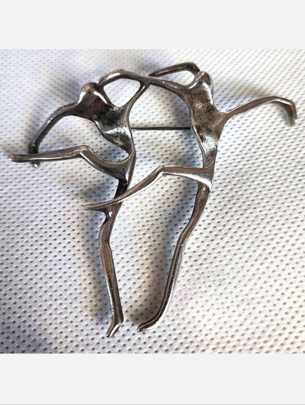 Dancers Dancing Figures Vintage Brooch Signed AJC Abstract Modernist Sterling